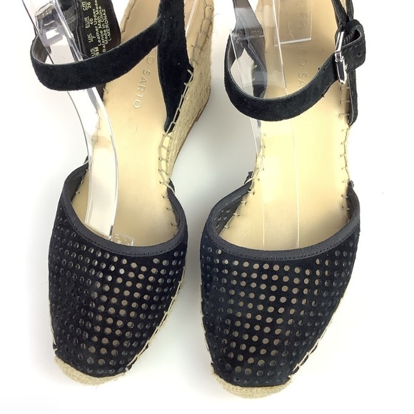 FRANCO SARTO LEATHER ESPADRILLES WEDGE BLACK 9 - Picture 4 of 12